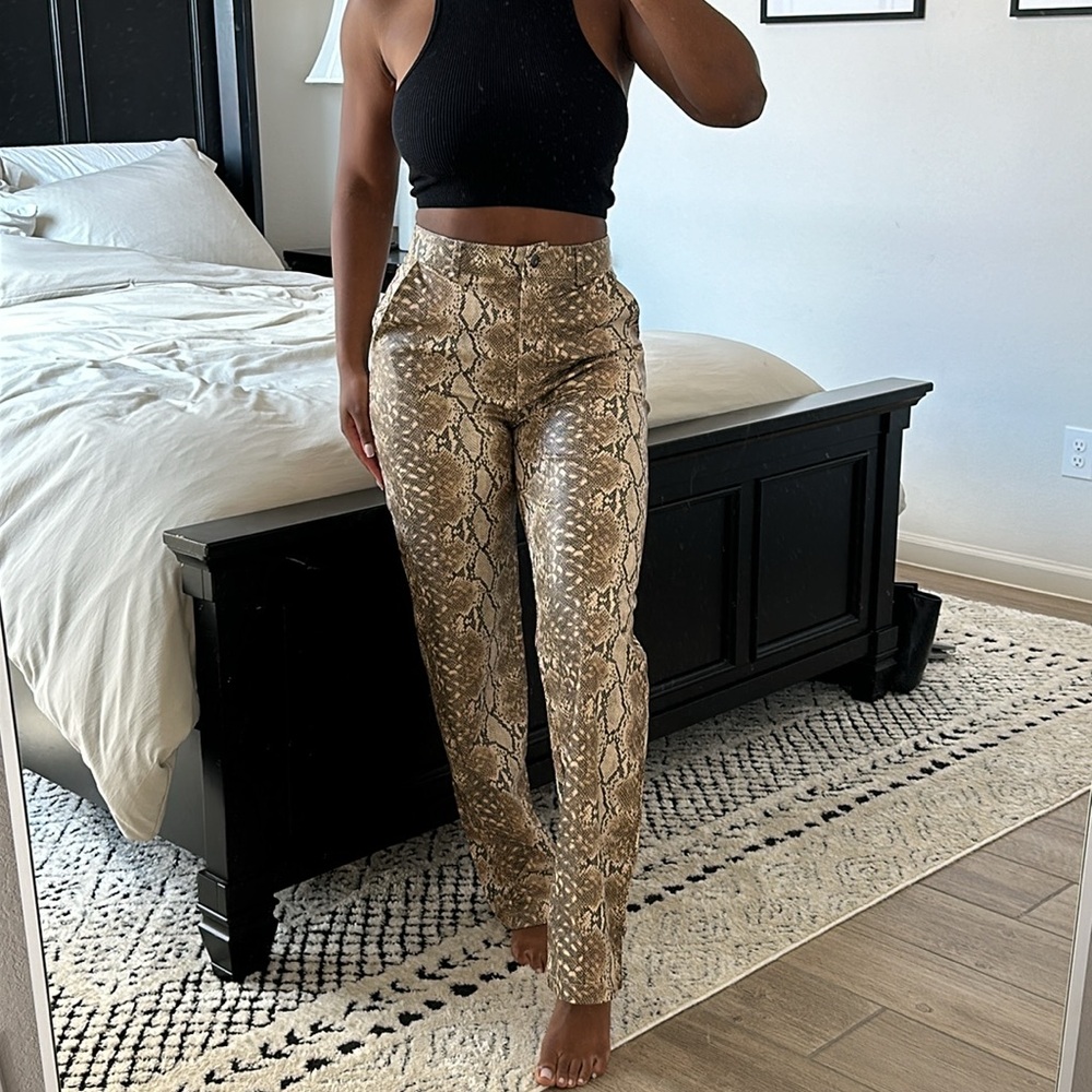 High waisted snake print faux leather pants
